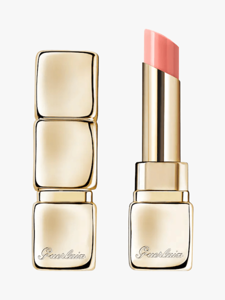 Guerlain KissKiss Bee Glow Lip Balm in branded components on a light gray background